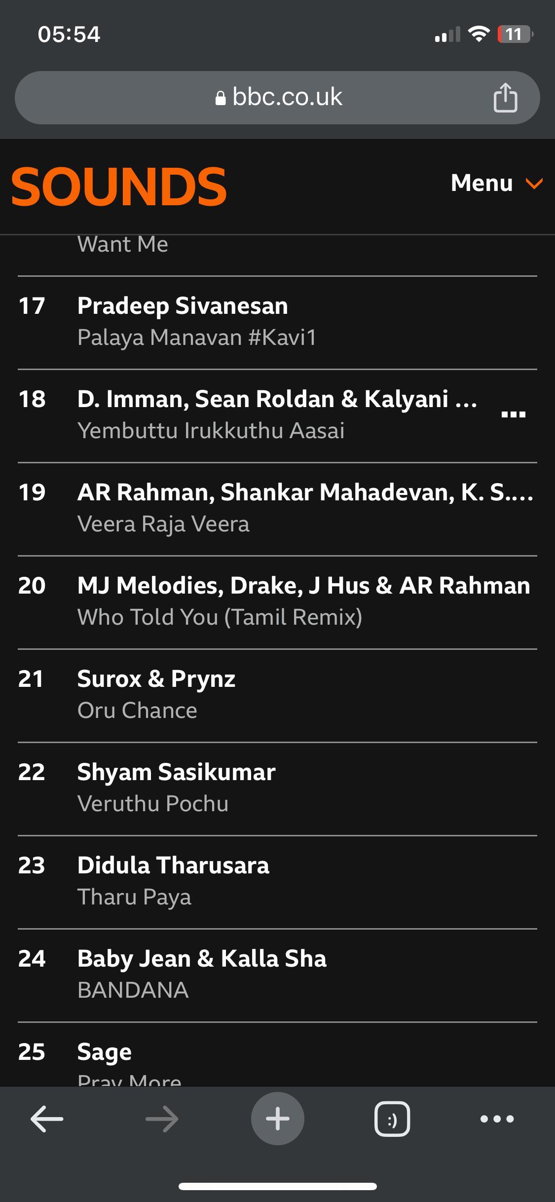 Screenshot: BBC Asian Network Top 25 feature 2