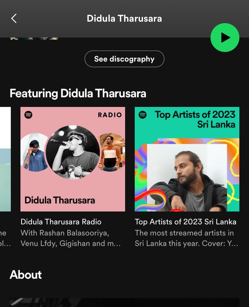 Screenshot: Spotify Top Artists Sri Lanka 2023